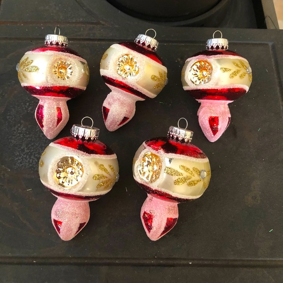 Five Drop-Look Red, White Ornaments